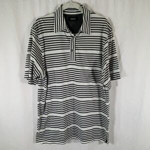 Ashworth Polo Men's Medium White Grey Striped Short Sleeve 100% Cotton